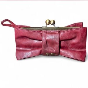 Jessica Simpson Red Bow Clutch Wristlet Kisslock Frame Evening Bag 10”